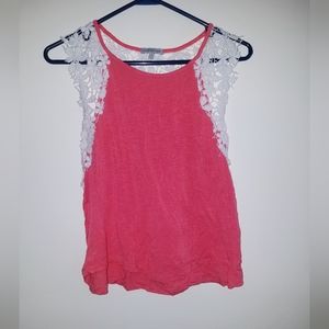 Coral and lace tank top